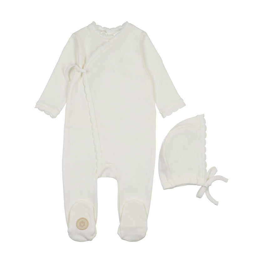Knit Trim Wrap Footie & Hat Set