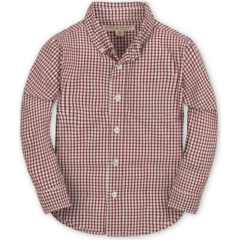 Organic Stretch Poplin Long Sleeve Button Down Shirt, Red