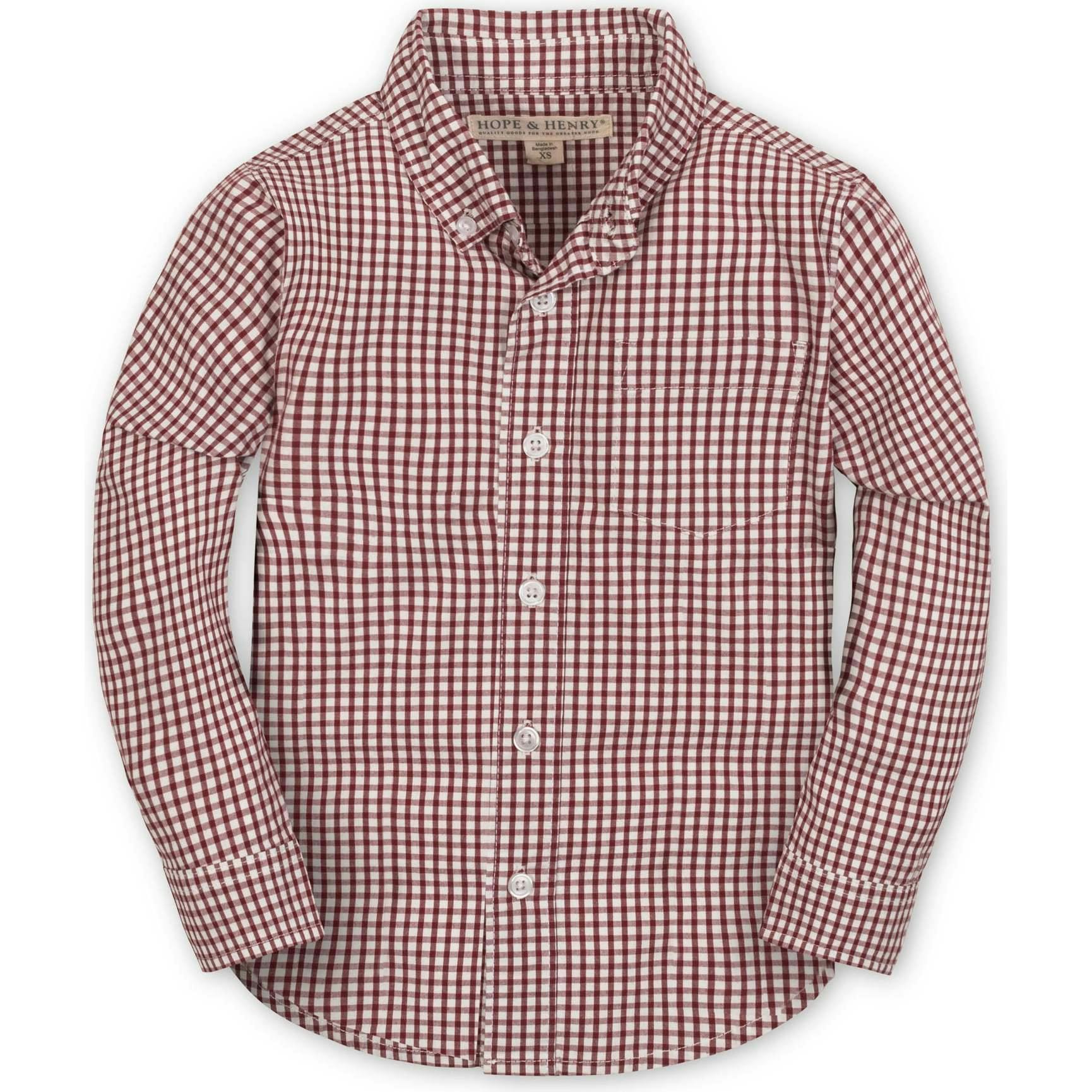 Organic Stretch Poplin Long Sleeve Button Down Shirt, Red