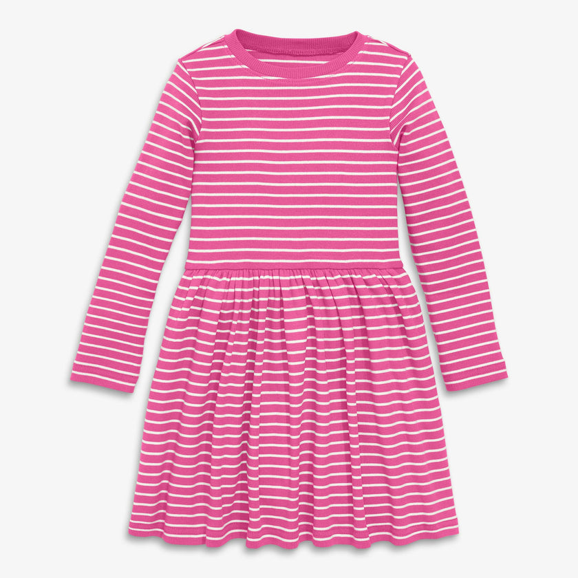 Kids long sleeve rib perfect pocket dress in stripe