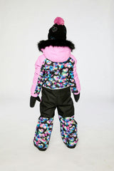 Kids One Piece Play Snowsuit Black Heart Print