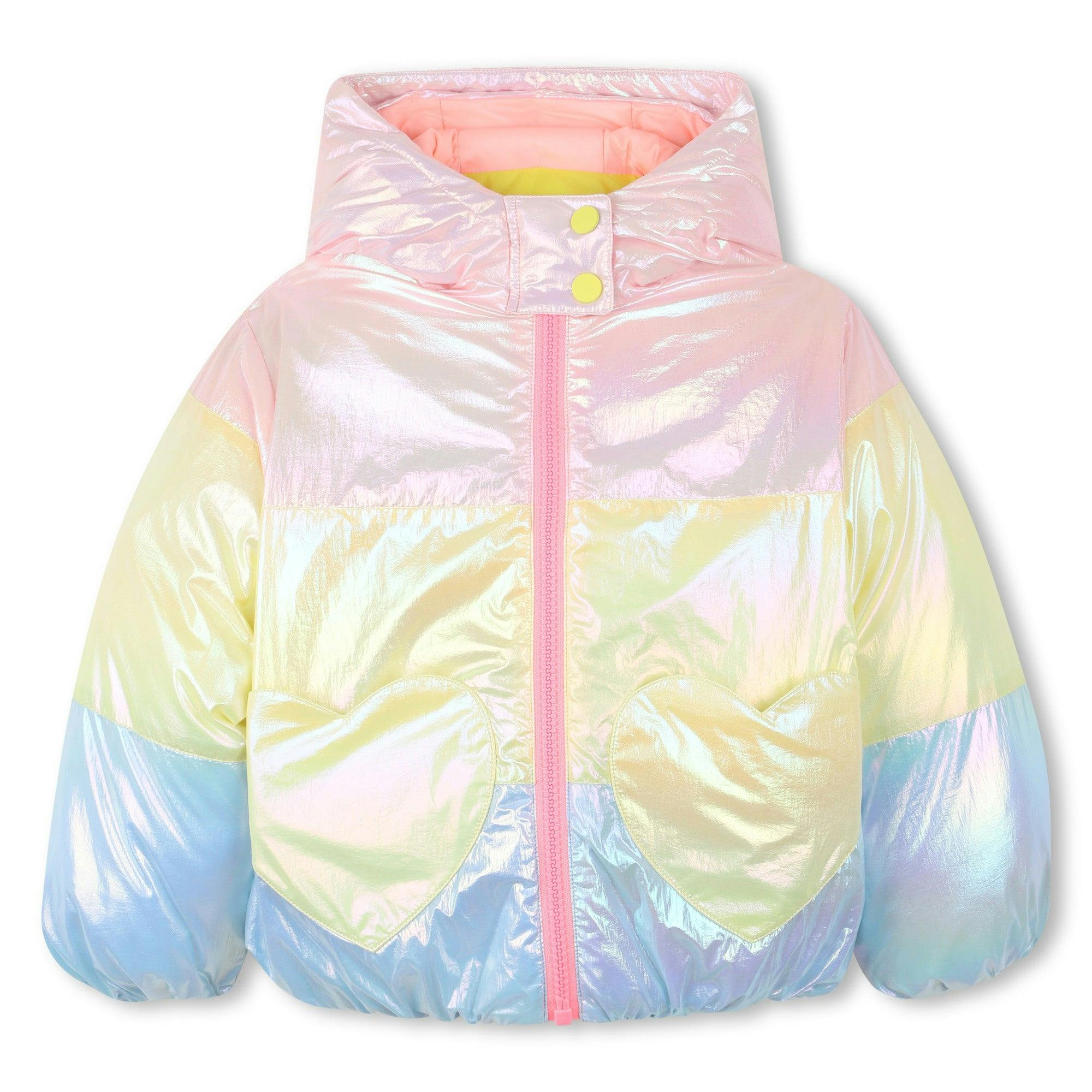 Tricolor hooded down jacket