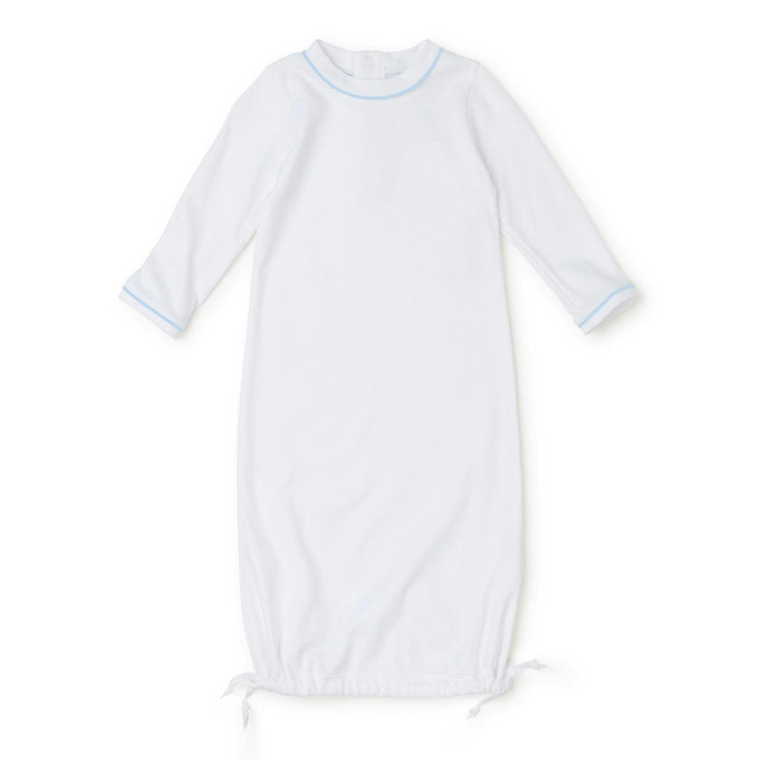 George Pima Cotton Daygown White with Light Blue Piping
