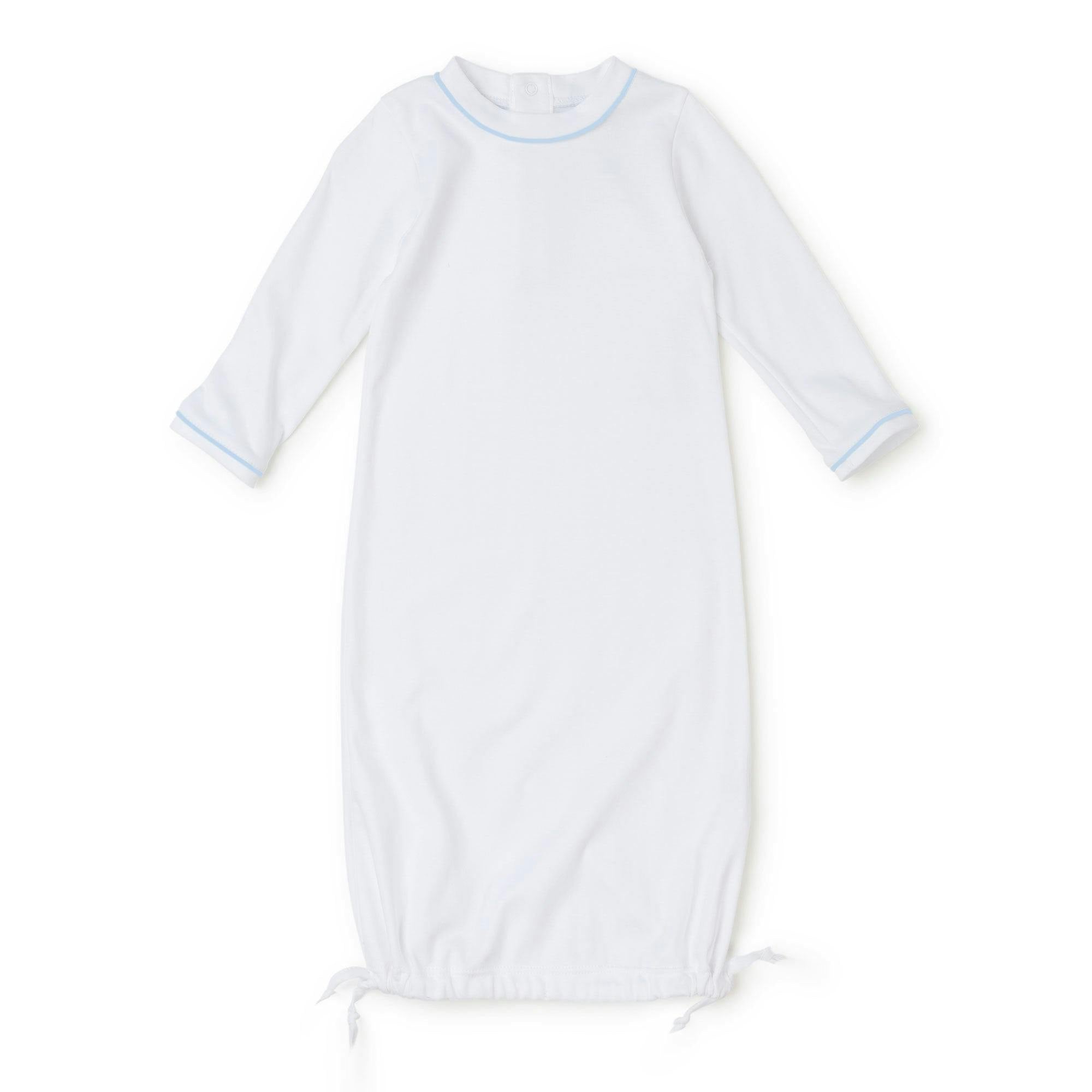 George Pima Cotton Daygown White with Light Blue Piping