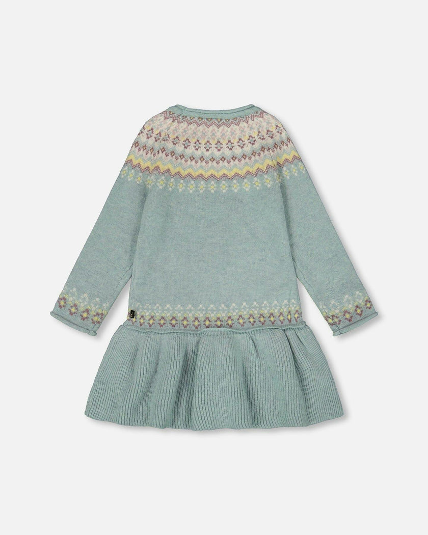 Jacquard Sweater Dress with Ribbed Skirt