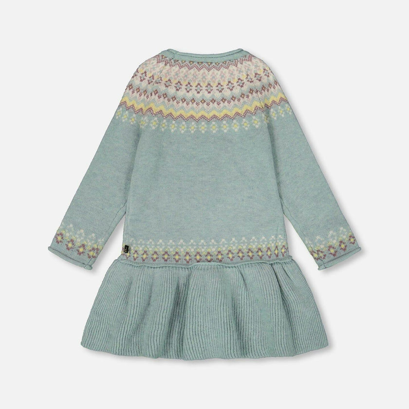 Jacquard Sweater Dress with Ribbed Skirt