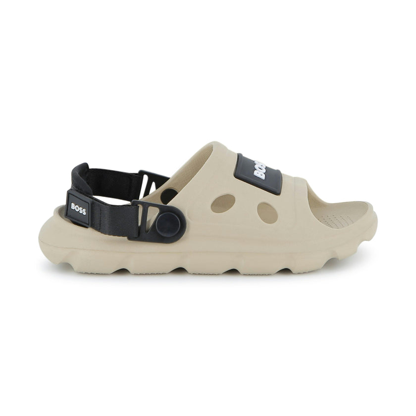 Beige BOSS Patch Sandals