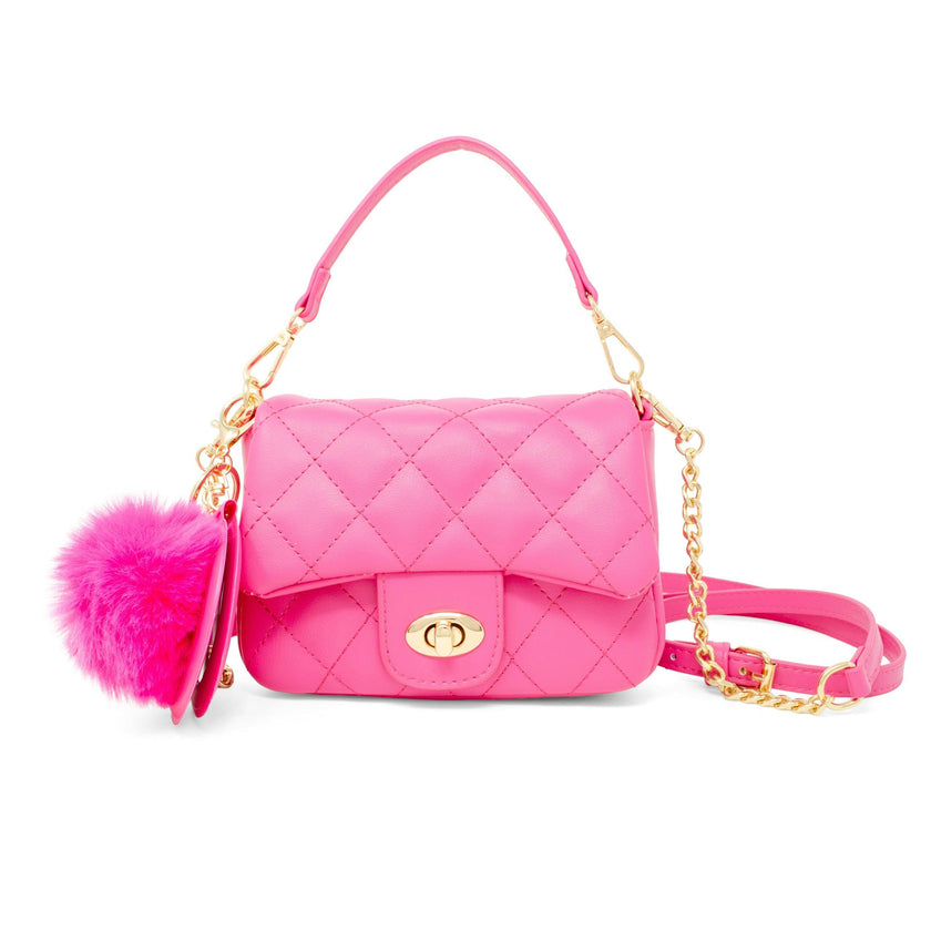 Kids Quilted Puff Flap w/ Mirror Pom Pom Handbag