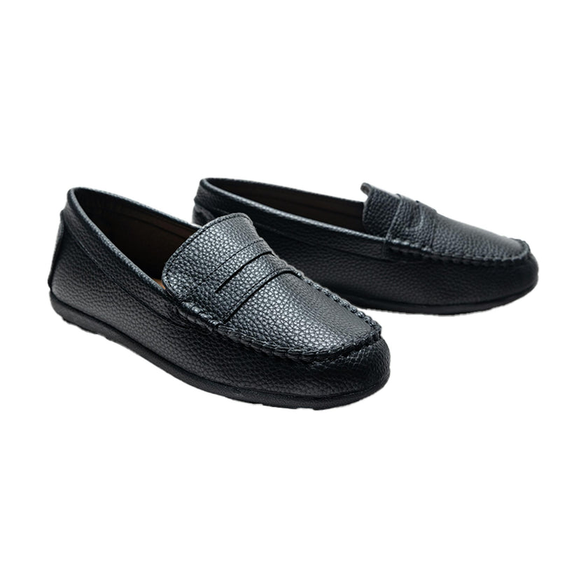Black Faux Leather Penny Loafers