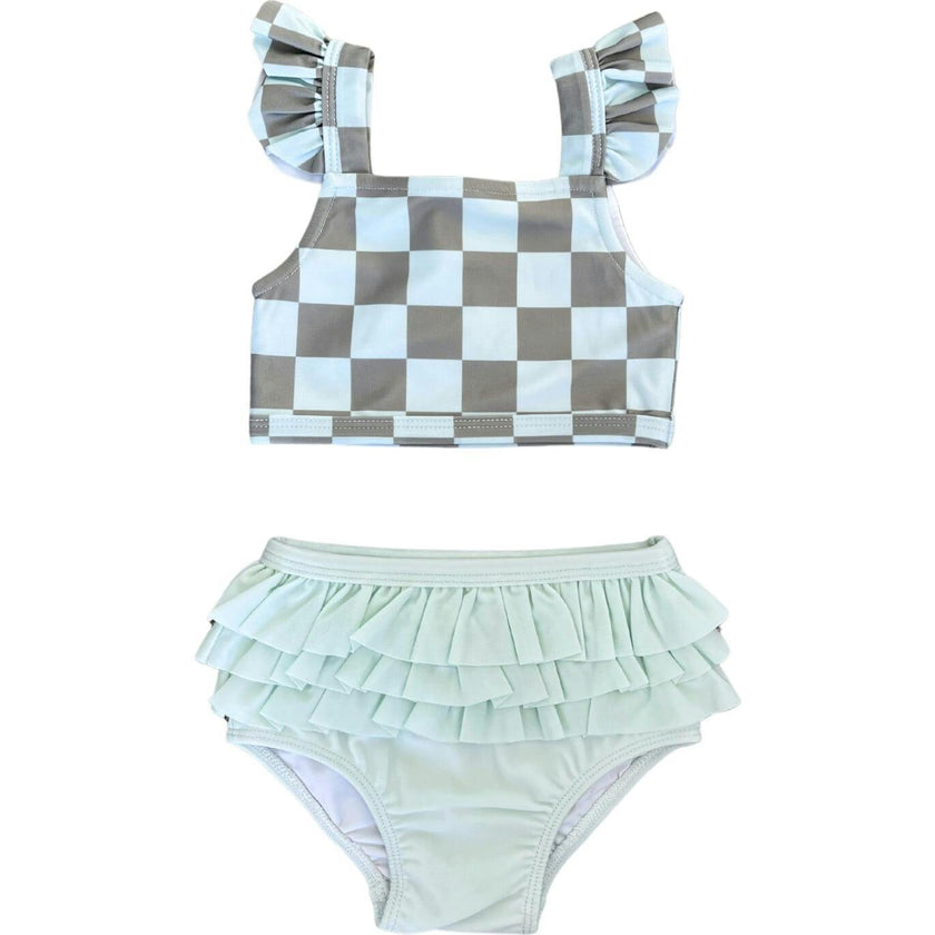 Girl's Two-Piece Swimsuit Checker in Seagrass