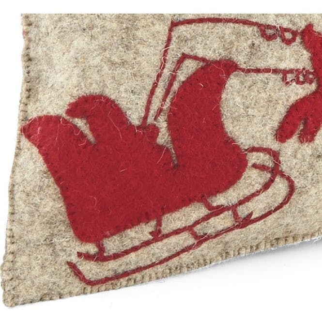 Handmade Christmas Pillow Hand Felted Wool - Red Reindeer Gray - 12"x24"
