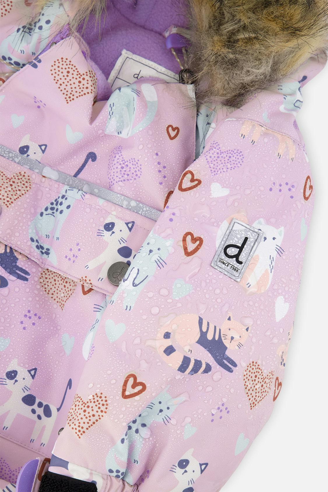 Baby One Piece Snowsuit Adapted For Car Seats Purple Cat Print