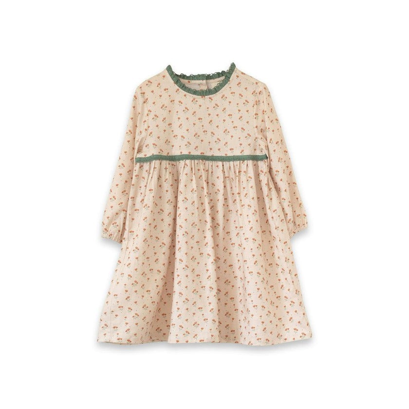Priya Dress with Lace Trim | Beige Petals
