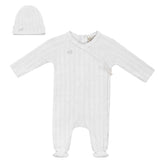Wrap Ribbed Pointelle Romper and Hat Two Piece Set