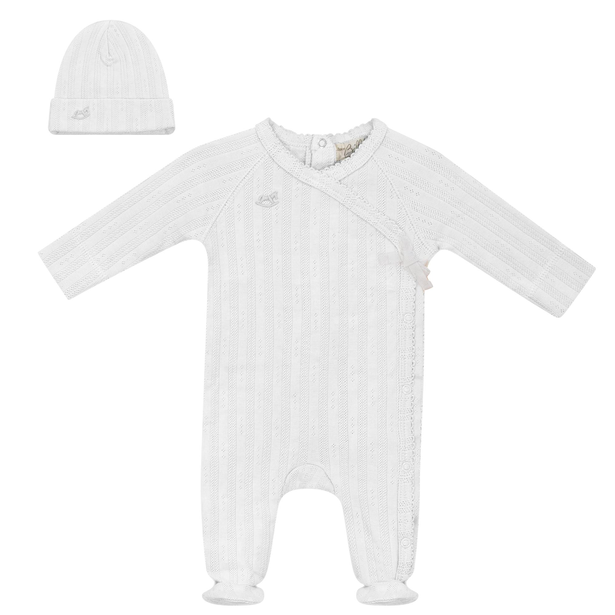 Wrap Ribbed Pointelle Romper and Hat Two Piece Set