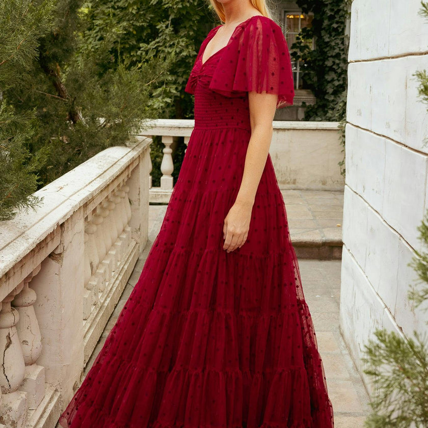 Solange Dress in Burgundy Tulle