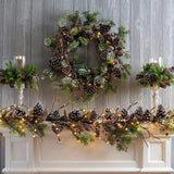 Snowy Norway Spruce & Pinecone Winter Christmas Garland Table Runner with Unlit or Pre-Lit Option