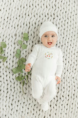 Ribbed Pointelle Romper and Hat Two Piece Set