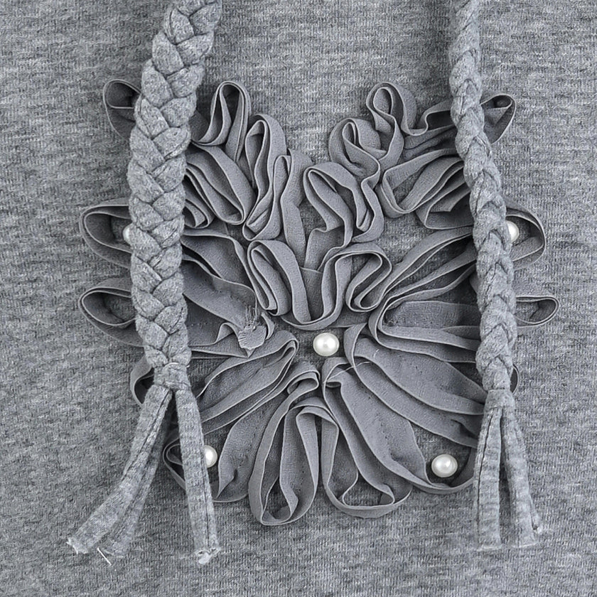 Gray Embellished Hooded Sweatshirt