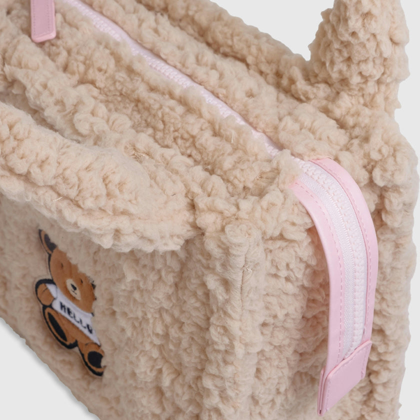 Sherpa Tote Bag – Cozy, Colorful & Convertible with Matching Coin Purse, Teddy Bear