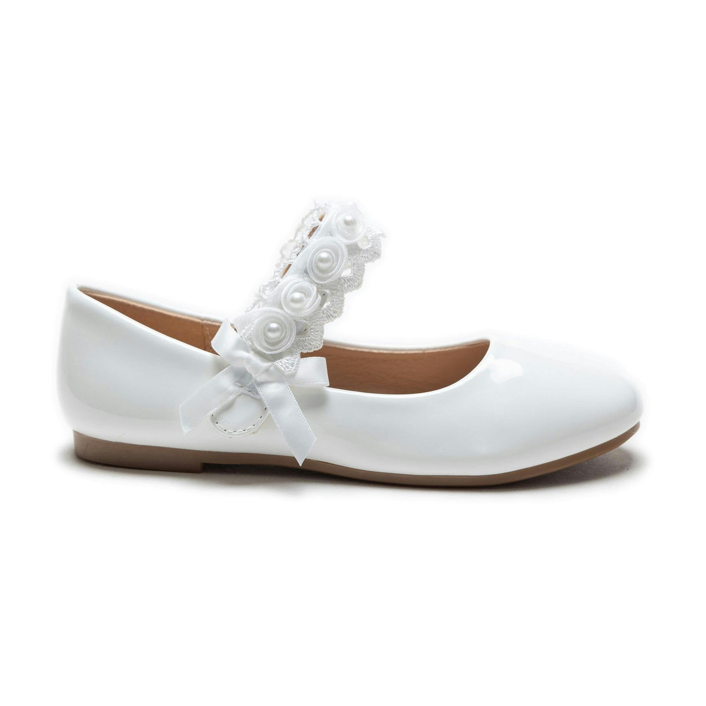White Patent Rose Pearl Doily Flats