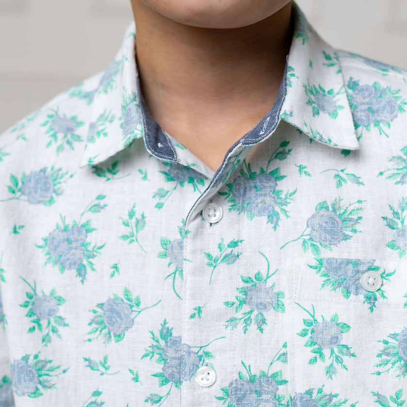 Linen Short Sleeve Button Down Shirt, Blue