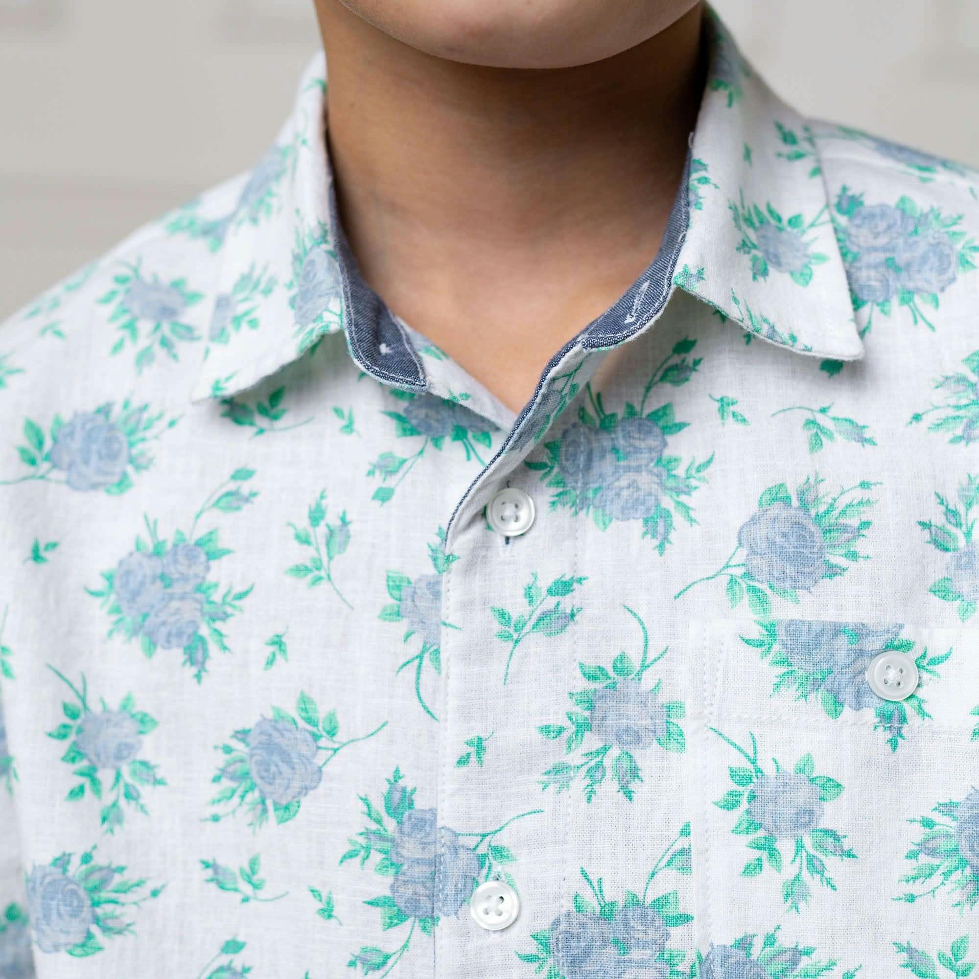 Linen Short Sleeve Button Down Shirt, Blue