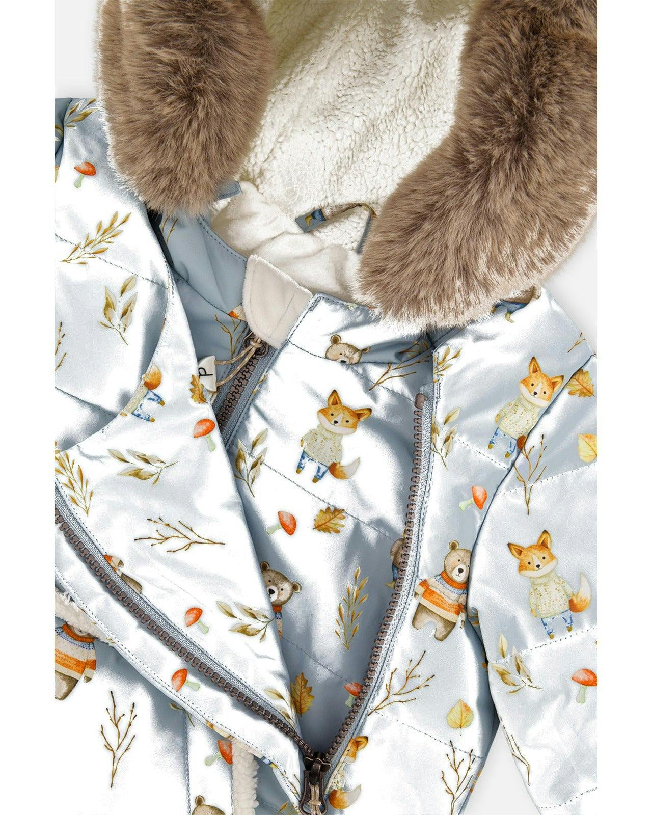 Baby Two Piece Snowsuit Blue Animal Print