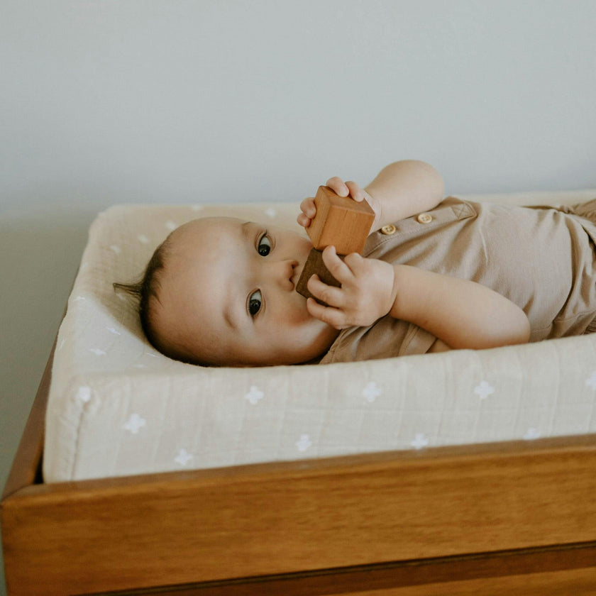 Cotton Muslin Changing Pad Cover - Taupe Cross