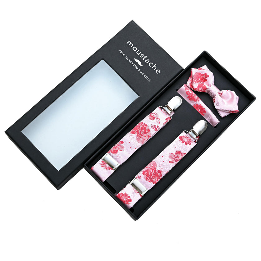 Pink and Red Floral Suspenders Set