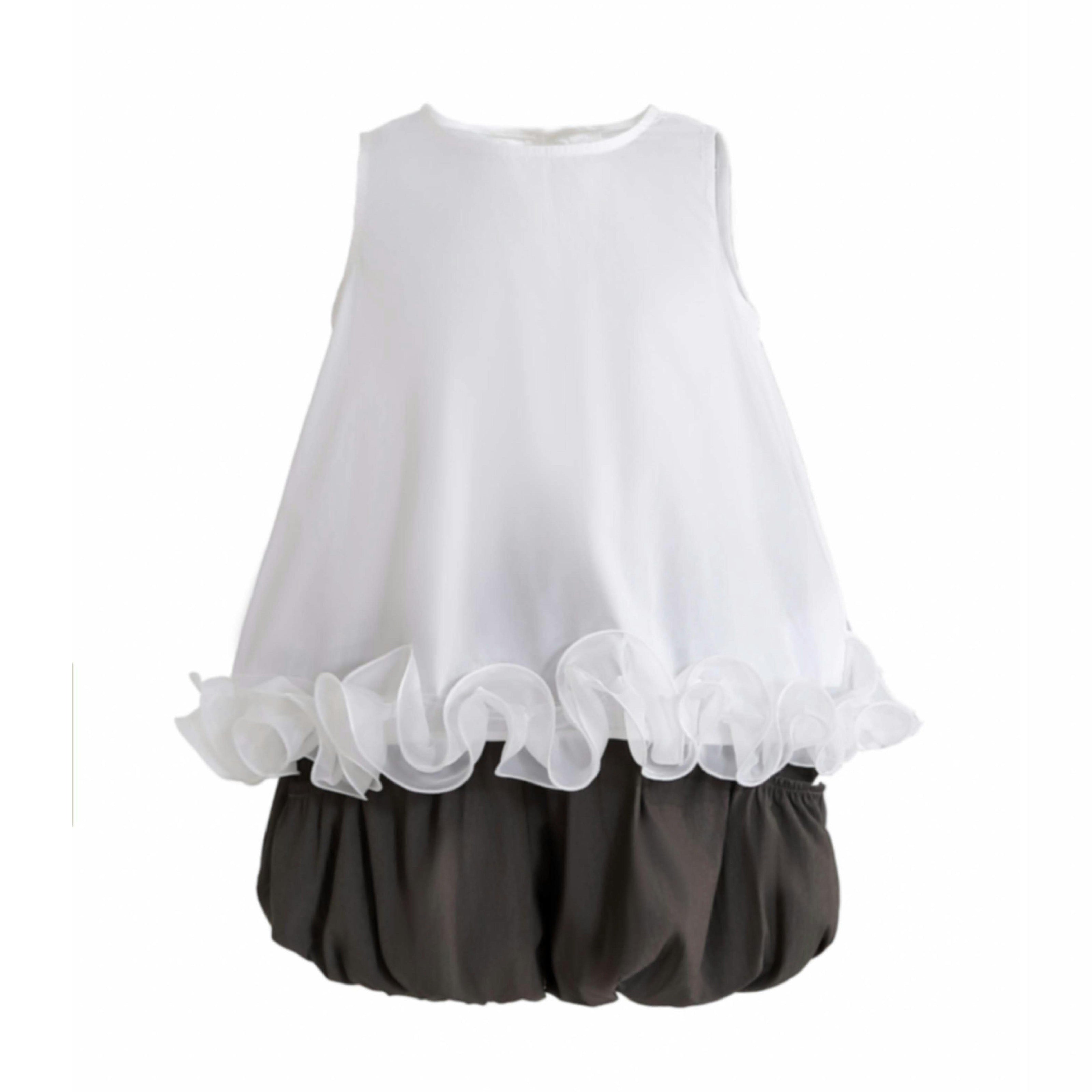 White Ruffle Puff Skirt Set