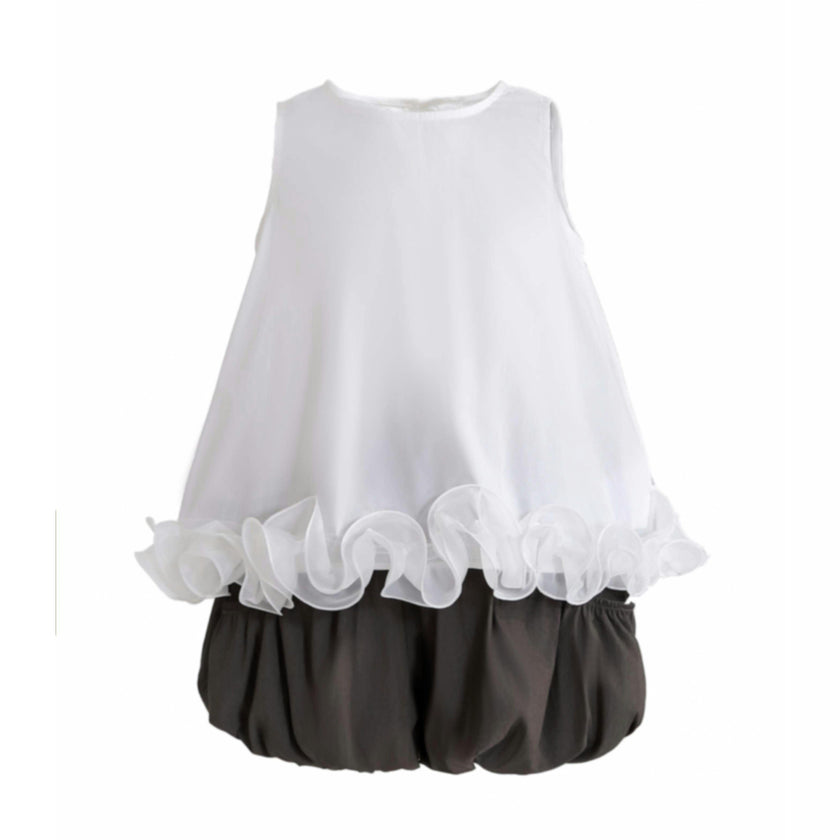 White Ruffle Puff Skirt Set