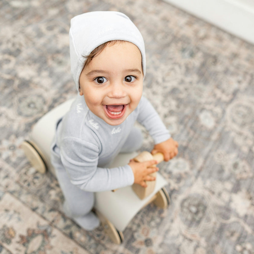 Bebe Embroidered Velour Onesie with Hat Beige