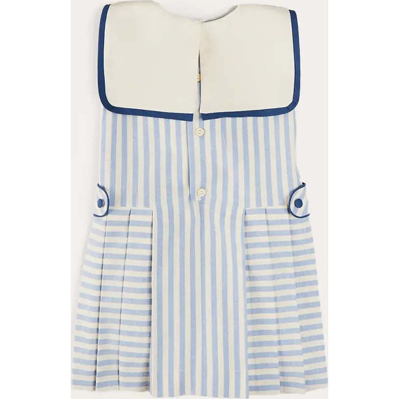 Regency Striped Mariner Collar Pleated Sleeveless Dress in Blue (12mths-10yrs)