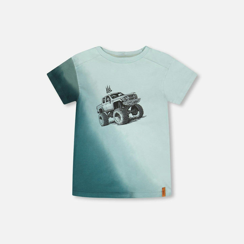 Organic Cotton Jersey T-Shirt With Print Turquoise
