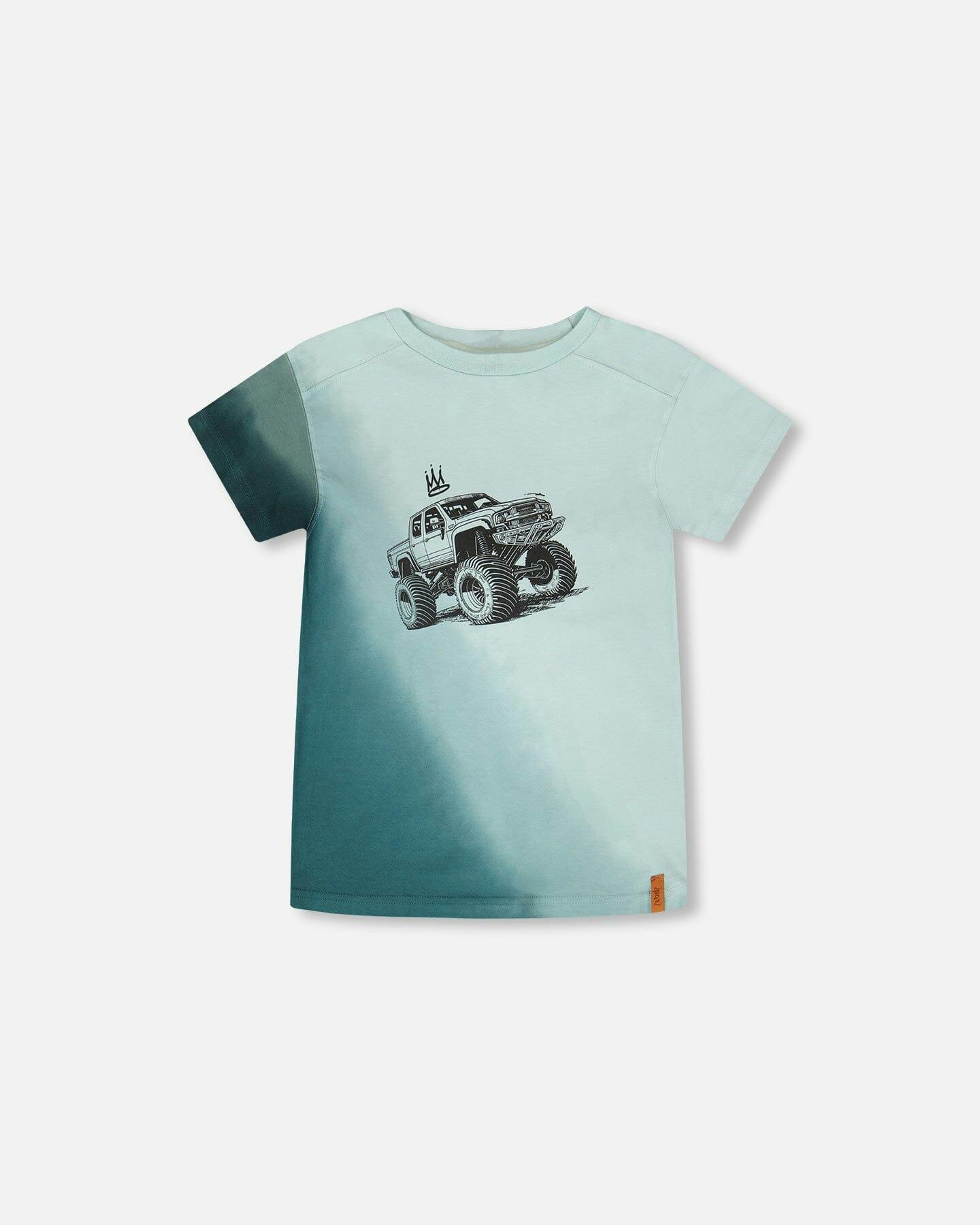 Organic Cotton Jersey T-Shirt With Print Turquoise