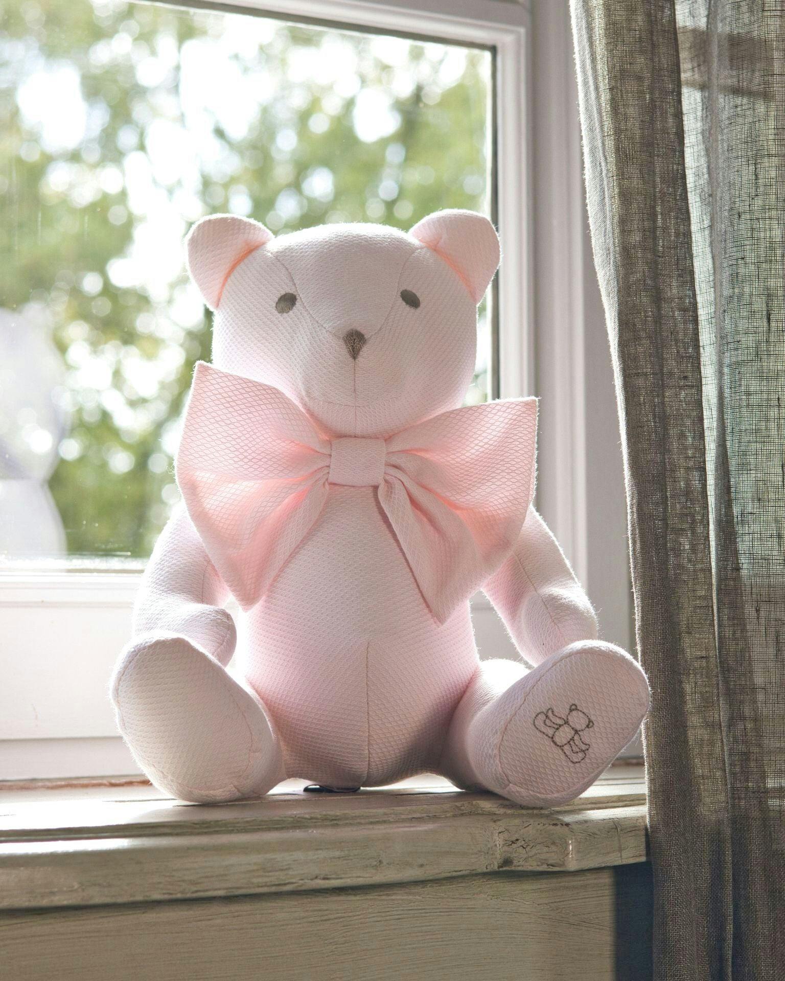 Prince of Wales Bear in Pink Pique Cotton
