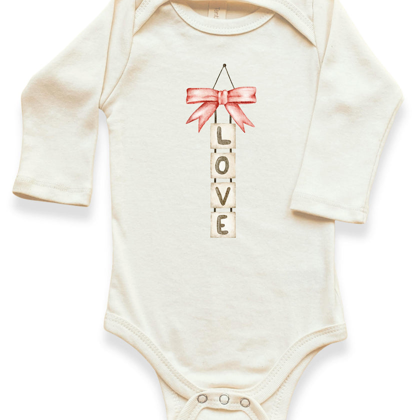Love Blocks Bow Organic Baby Bodysuit Long Sleeve