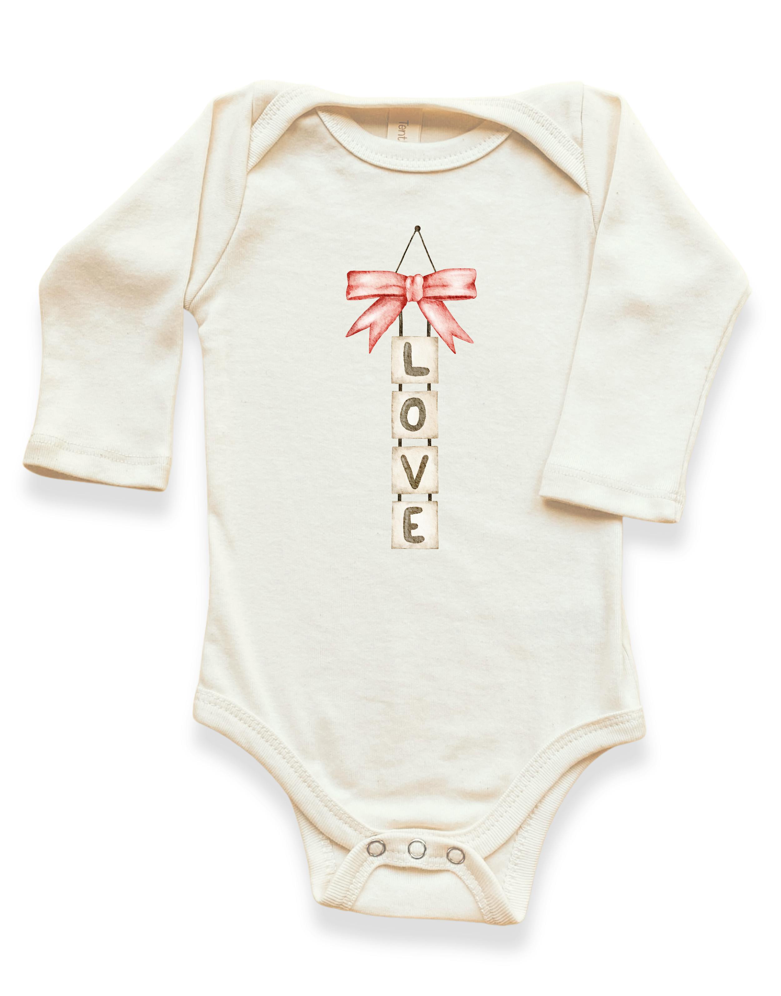 Love Blocks Bow Organic Baby Bodysuit Long Sleeve