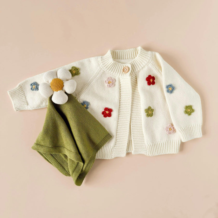 Green Stripe Swaddle and Lovey Set - Flower
