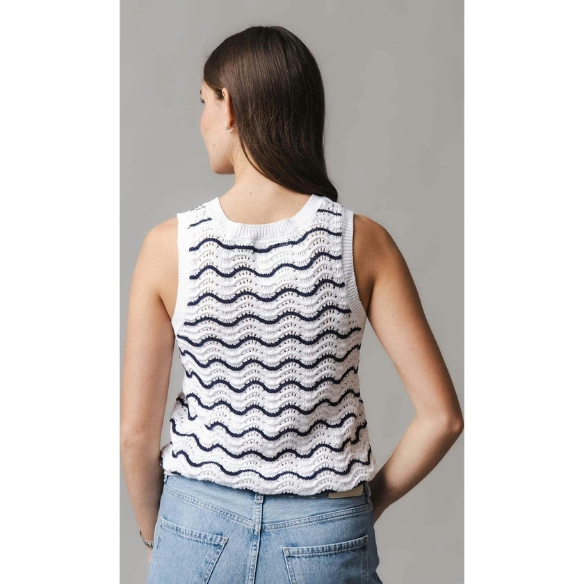 Organic Button Front Sweater Tank, White