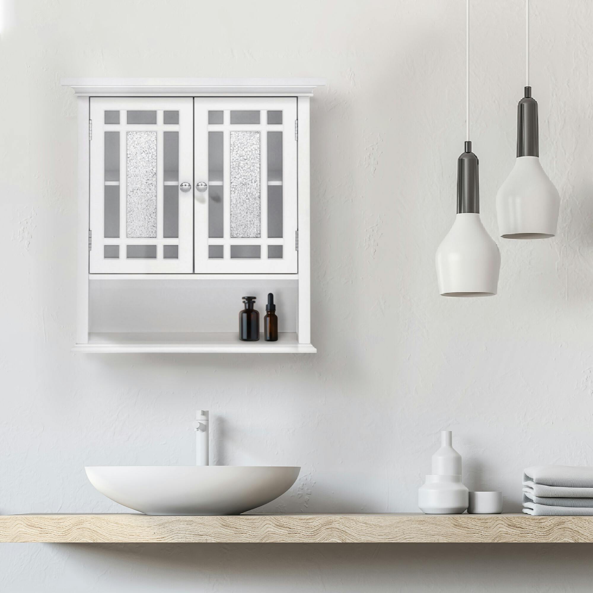 Windsor Wooden Wall Cabinet with Glass Mosaic Doors