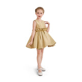 Gold Luminara Ruffle Waist Formal Dress