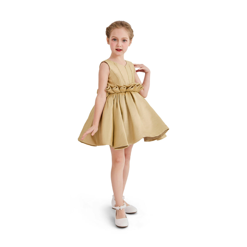 Gold Luminara Ruffle Waist Formal Dress