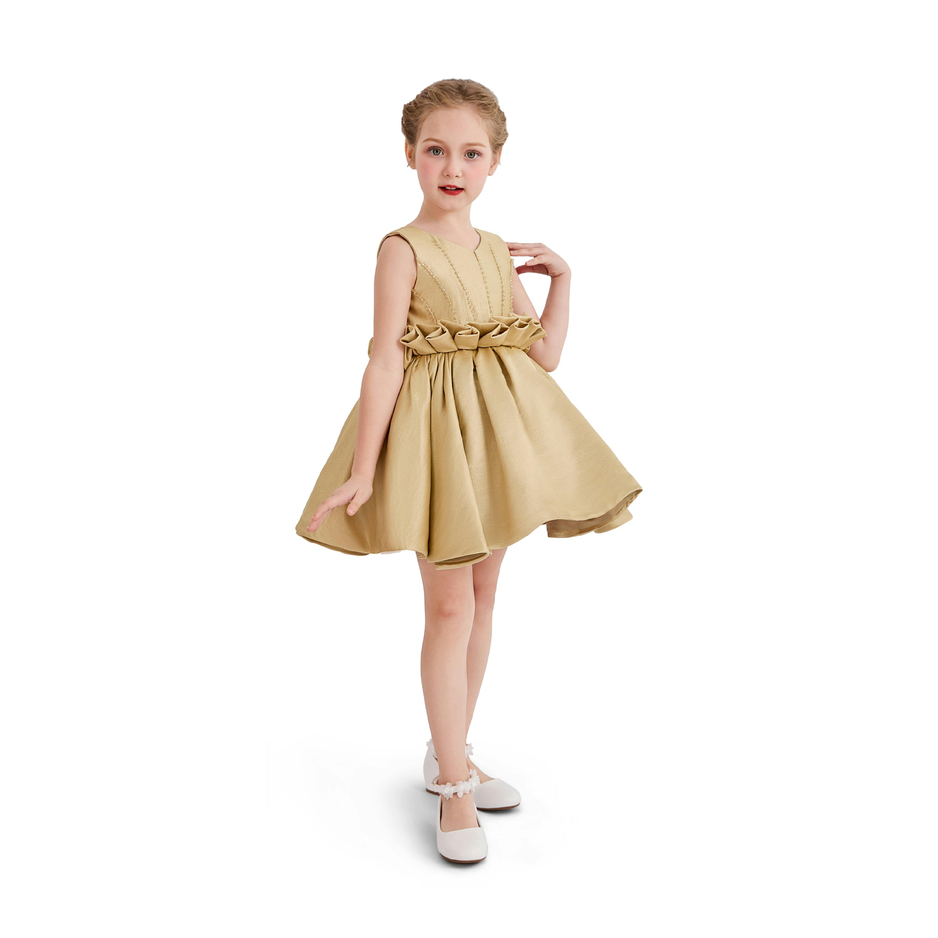 Gold Luminara Ruffle Waist Formal Dress