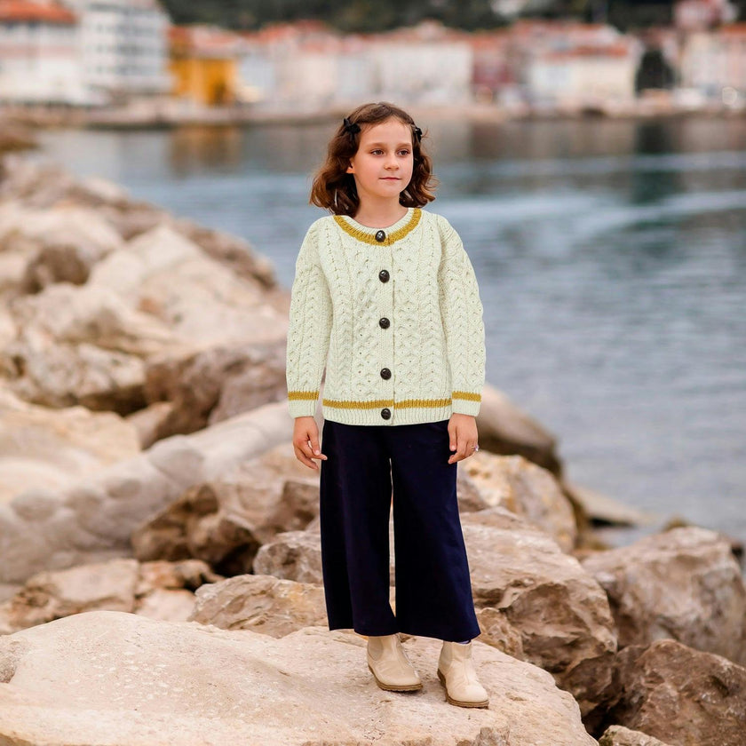 London Days Merino Children's Cardigan - Cream & Yellow