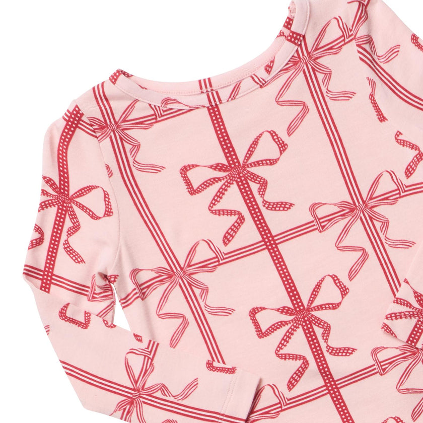 Kids Bamboo PJ Set - Pink Present Bow