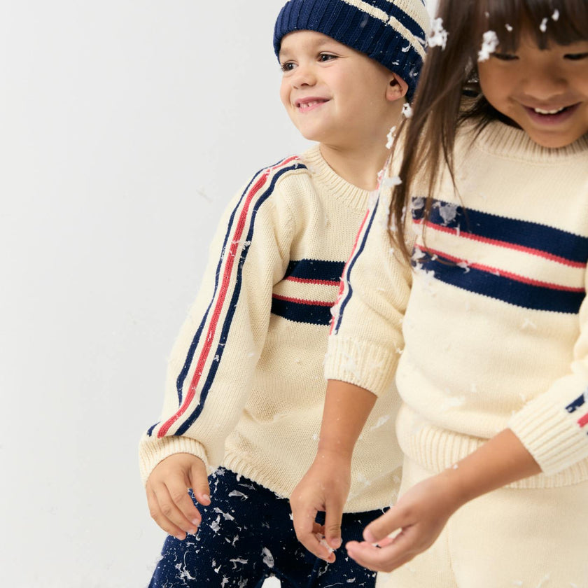 unisex navy and red stripe knit sweater