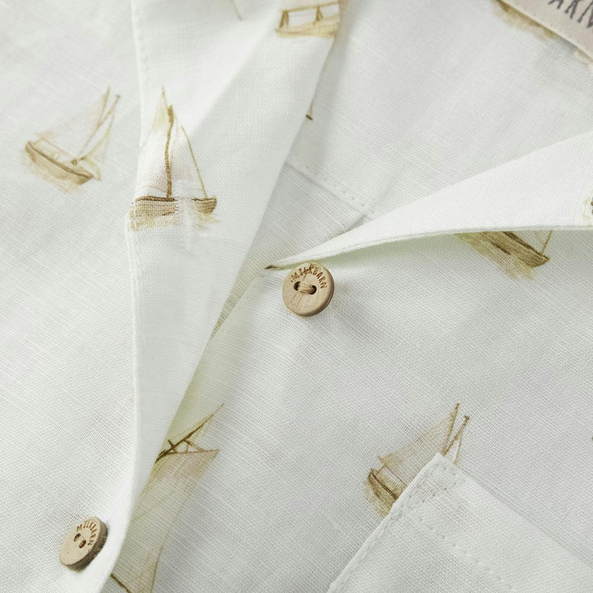 Sailboat Melody Linen Button-Up Shirt & Shorts Set