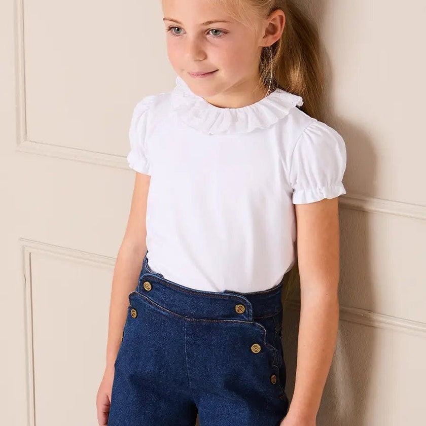 Broderie Anglaise Frill Collar Top in White (2-12yrs)